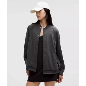 Lululemon Scuba Oversized Varsity Jacket Plush Heathered‎ Core Black XL/XXL NWT
